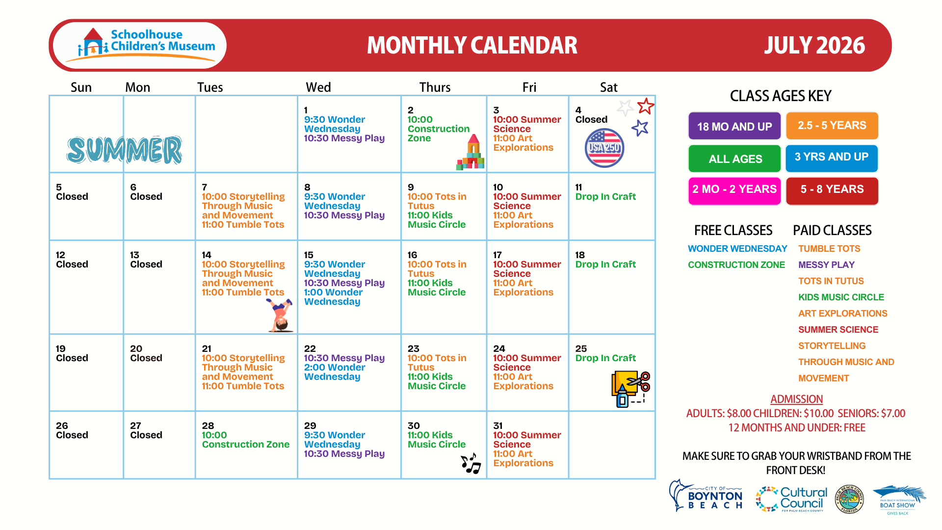 Weekly Classes Calendar July